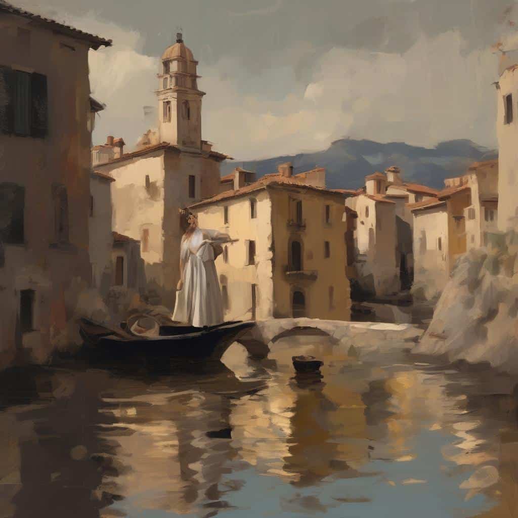 ρομαντική εικόνα με καλλιτέχνη και αρχιτεκτονική στην πόλη, τέχνη και πολιτισμός, ζωγραφική απόδοση, πολιτιστική κληρονομιά, εικόνα με καλλιτεχνικές αξίες.