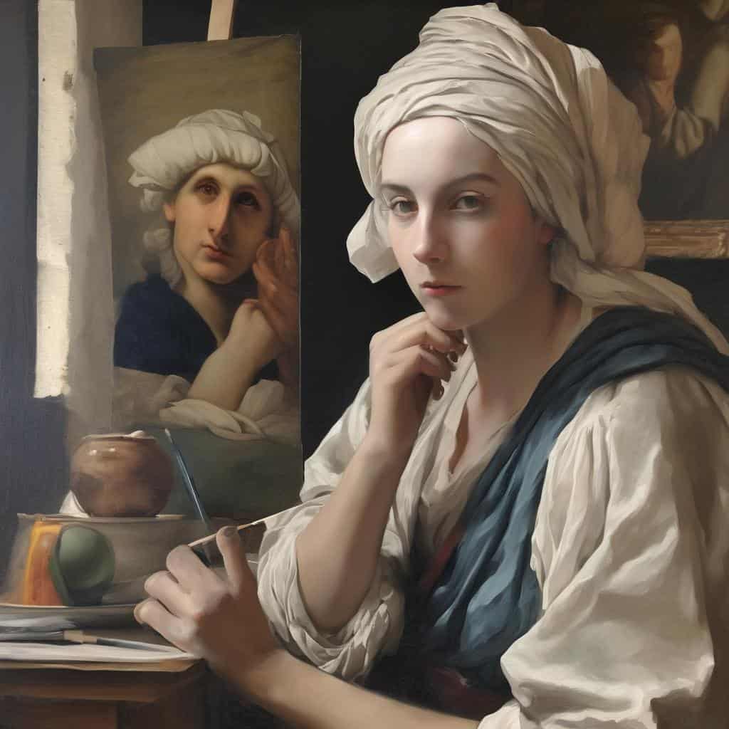 Ζευγάρι ανθρώπων ζωγραφική με έργα τέχνης και πολιτισμού, ανάδειξη ρόλου καλλιτεχνών στην τέχνη και πολιτισμό.